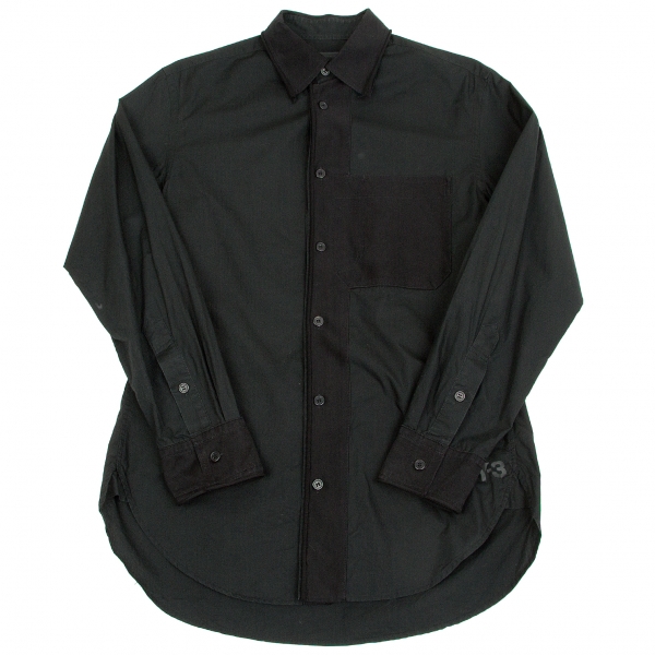ワイスリーY-3 異素材切替デザインシャツ 黒墨黒XS