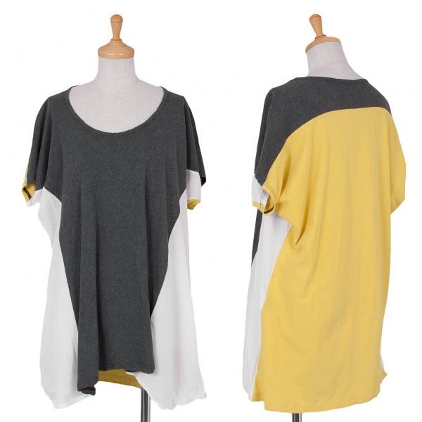 【SALE】ワイズY's パネル切り替え配色Tシャツ グレー黄色白2