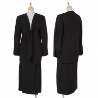  JURGEN LEHL Silk Wool No Collar Jacket & Wrap Skirt Black M