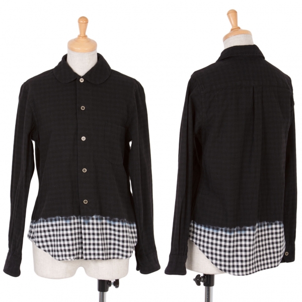 【SALE】ブラック コムデギャルソンBLACK COMME des GARCONS 丸衿製品染めチェックシャツ 黒白XS