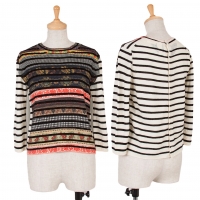  (SALE) tao COMME des GARCONS Stripe Print Knit top (Jumper) Black,Ivory,Multi-Color S
