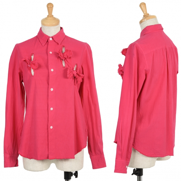 【SALE】コムデギャルソンCOMME des GARCONS 製品染めカットオフリボンシャツ 濃ピンクS