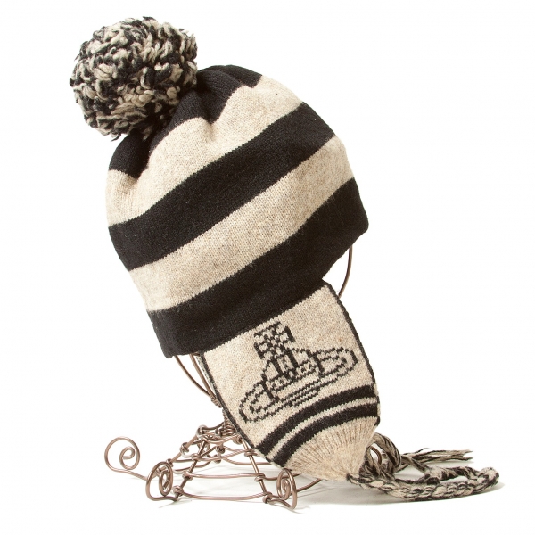 Vivienne Westwood Border Orb knit cap Black,Beige | PLAYFUL