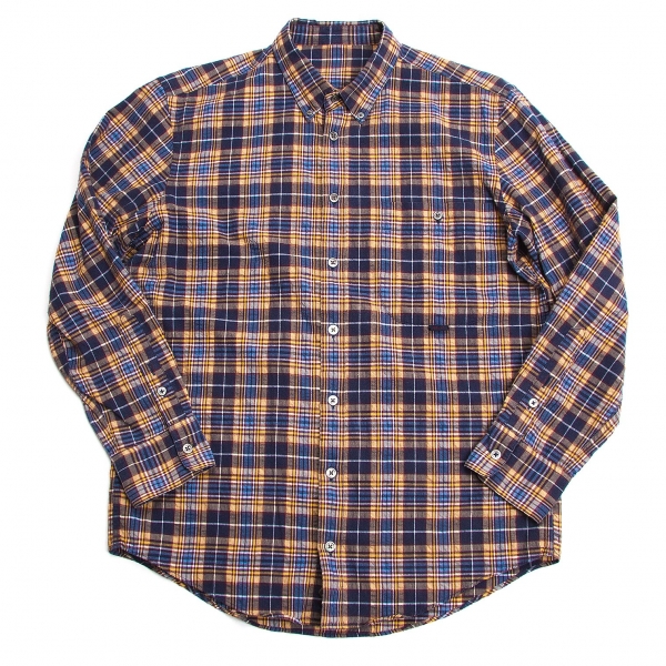 【SALE】パパスPapas ボタンダウンチェックシャツ 青黄紫S(46)