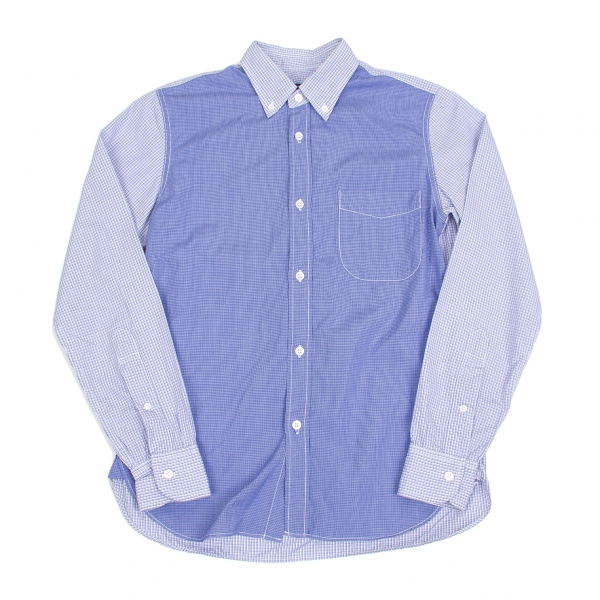 【SALE】コムデギャルソンオムCOMME des GARCONS HOMME コットンパネル切り替えチェックシャツ 青白XS