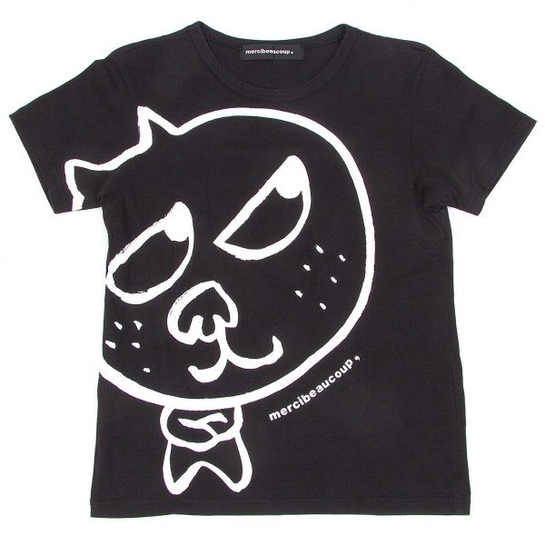 【SALE】メルシーボークーmercibeaucoup キャラクタープリントTシャツ 黒白1