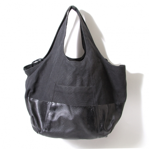 ワイズY's キャンバスコーティングデザインハンドバッグ 黒