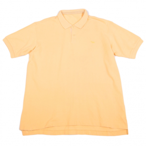 【SALE】パパスPapas サイ刺繍鹿の子ポロシャツ 淡黄色L