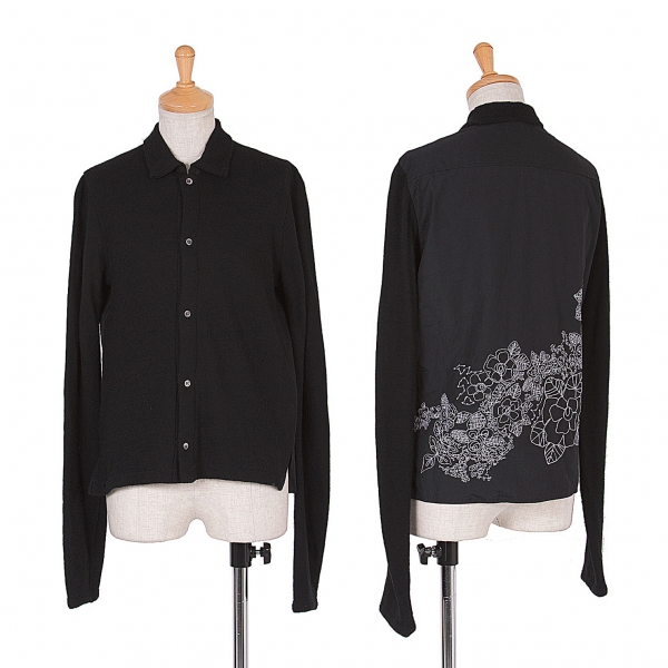 【SALE】ワイズY's ニット切替バックフラワー刺繍シャツ 黒白3