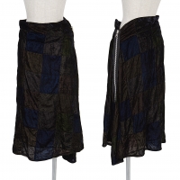  (SALE) tricot COMME des GARCONS Velor patchwork zip skirt Green,Blue,Brown M