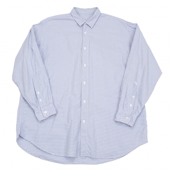 【SALE】パパスPapas ギンガムチェックコットンシャツ 水色白L