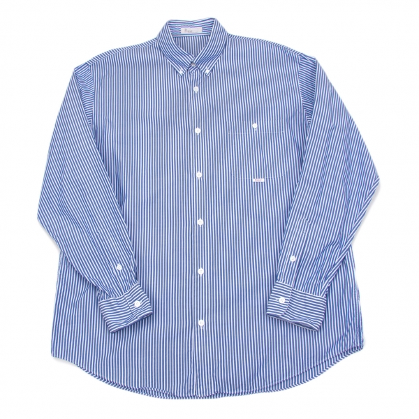パパスPapas ストライプボタンダウンシャツ 青白50L