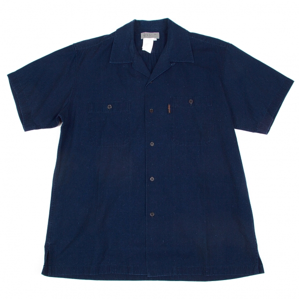 ヨウジヤマモトプールオムYohji Yamamoto POUR HOMME インディゴ染めオープンカラー半袖シャツ 青3