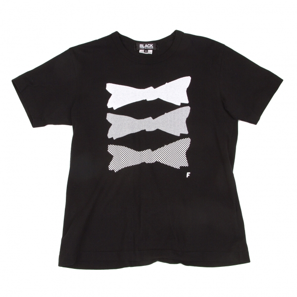 ブラック コムデギャルソンBLACK COMME des GARCONS リボンプリントTシャツ 黒白M