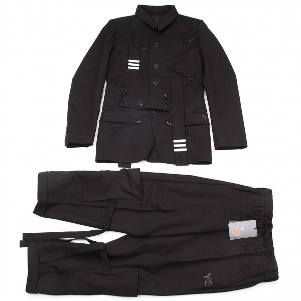 ワイスリー ベルトデザインセットアップスーツ 黒白XS
