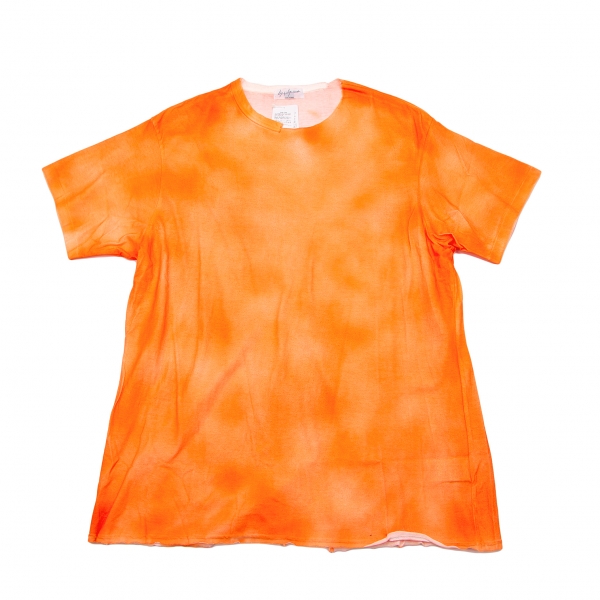 新品！ヨウジヤマモトプールオムYohji Yamamoto POUR HOMME 顔料プリントバックスリットTシャツ オレンジ3