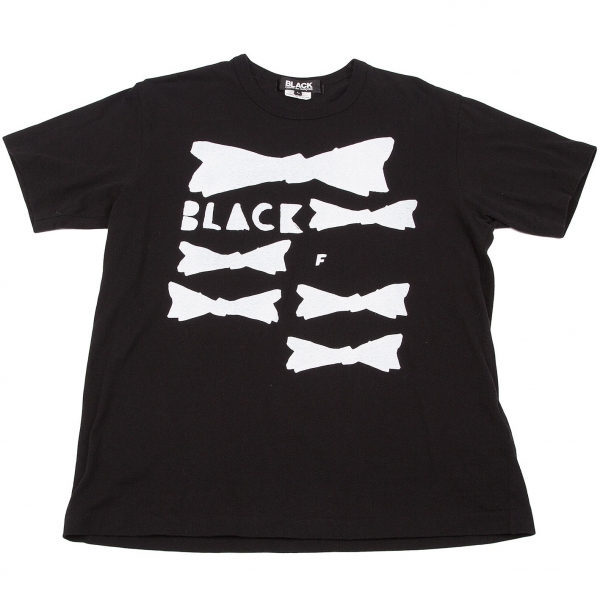 ブラック コムデギャルソンBLACK COMME des GARCONS リボンプリントTシャツ 黒白L