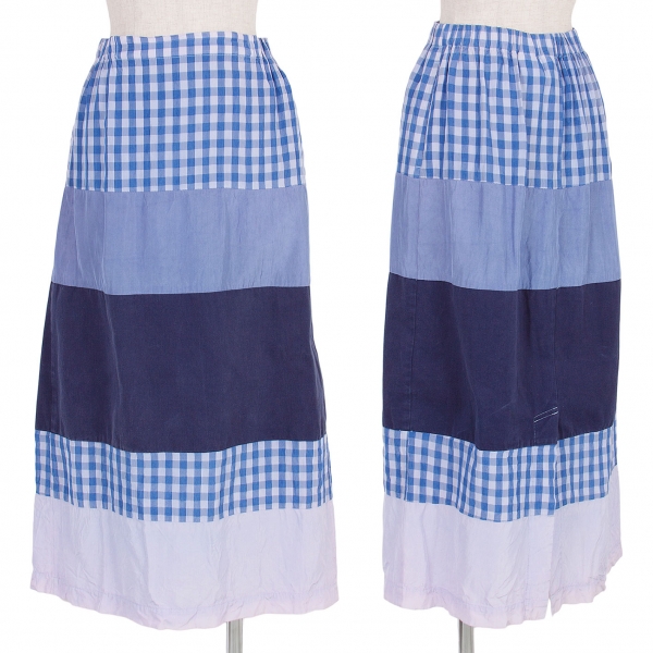 トリココムデギャルソンtricot COMME des GARCONS 製品染めチェック切替デザインスカート 紺ブルー濃淡S
