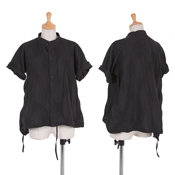 ワイズY’s 裾ギャザードットデザイン半袖シャツ 黒2