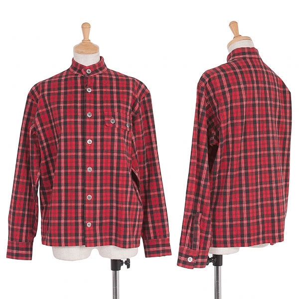 【SALE】ワイズY's バンドカラーチェックネルシャツ 赤黒白3