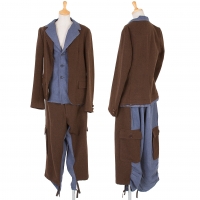  Y's Wool Linen Docking Jacket & Switching Pants Brown,Blue 2/1