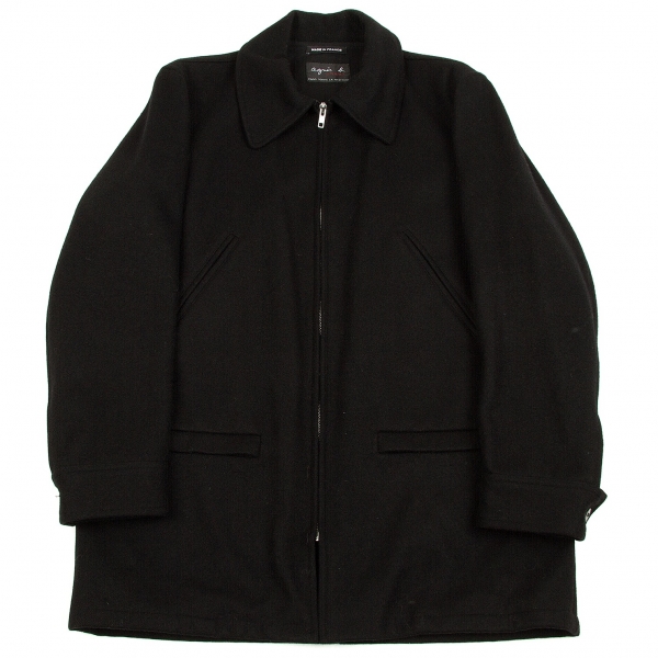 agnes b. homme Wool Zip Up Coat Black 0 | PLAYFUL