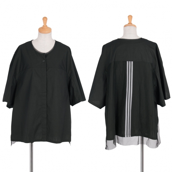 ワイスリーY-3 メッシュレイヤード変形デザイン半袖シャツ 黒S/P