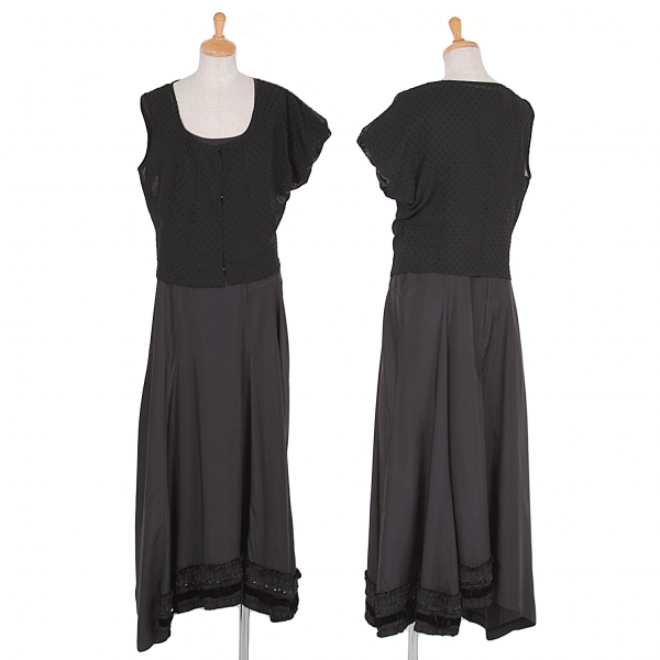 【SALE】コムコム コムデギャルソンCOMME des GARCONS 裾装飾レイヤードデザインワンピース 黒Ｍ