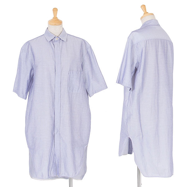 【SALE】ワイズY's ロング丈ストライプ半袖シャツ ブルー2