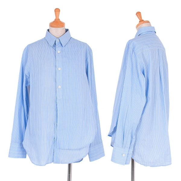 【SALE】ワイズY's フロントレイヤードデザインストライプシャツ 青白グレー1