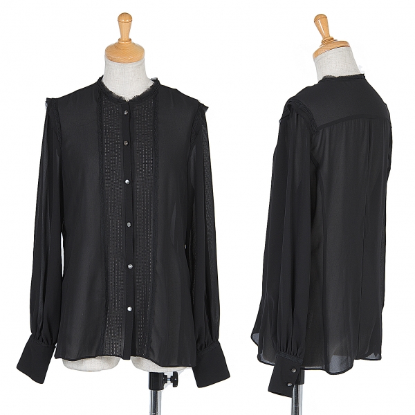 【SALE】ケイタマルヤマKEITA MARUYAMA レース装飾スタンドカラーシースルーシャツ 黒2