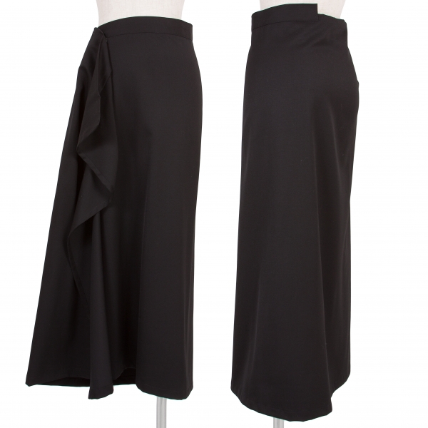 【SALE】ワイズY's ウールギャバサイドドレープスカート 黒2