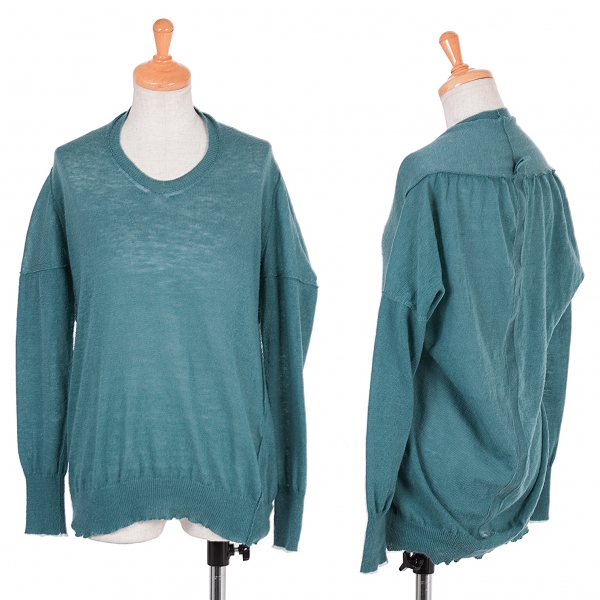 【最終値下げ】ワイズY's インサイドアウト切替デザインニットセーター 濃エメグリーン白3