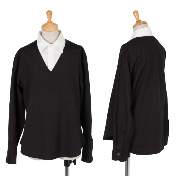 【SALE】ワイズY's コットンレイヤードシャツ 黒白3