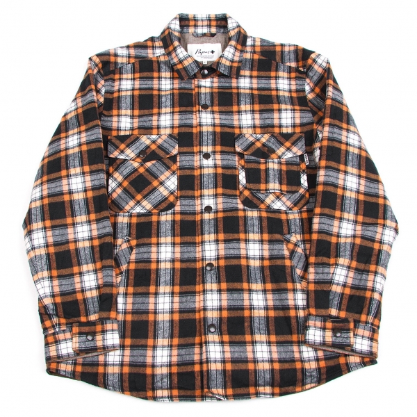 【最終値下げ】パパスプラスPapas+ 裏キルティングチェックシャツジャケット オレンジ黒白L