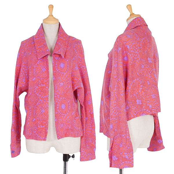 【SALE】リミフゥLIMI feu ウールサイケプリントボタンレスジャケット ピンク淡紫S