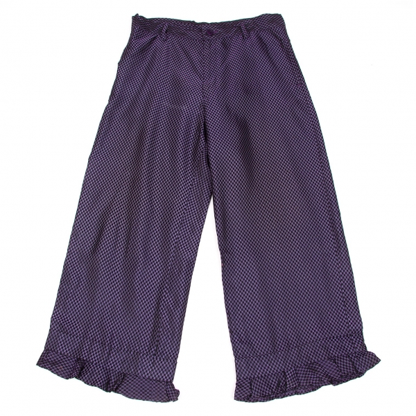 【SALE】リミフゥLIMI feu キュプラチェッカー裾フリルワイドパンツ 紫黒S