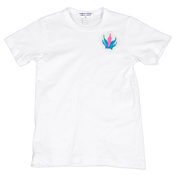 【SALE】コムコム コムデギャルソンCOMME des GARCONS パッチデザインTシャツ 白青ピンクSS