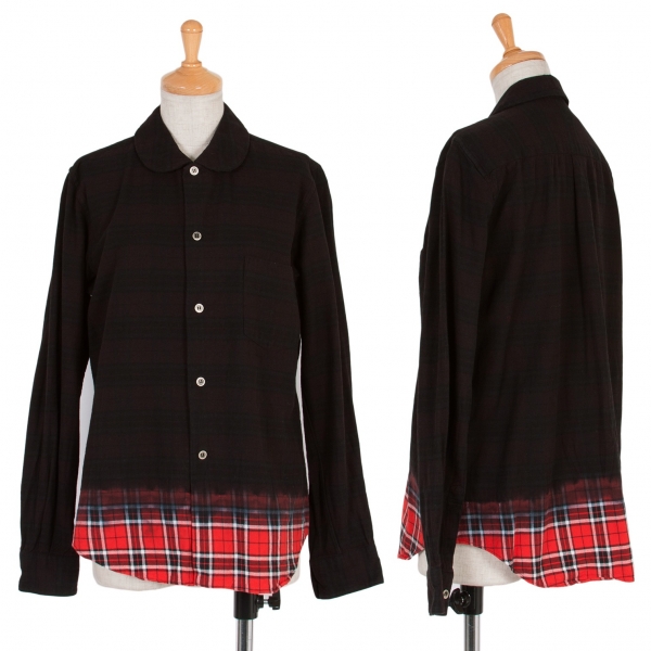 【SALE】ブラック コムデギャルソンBLACK COMME des GARCONS グラデーション染めチェックシャツ 黒赤白M