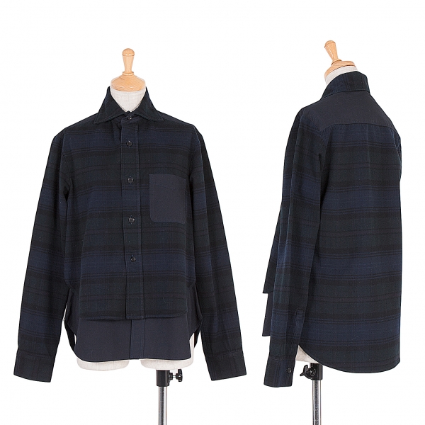 【SALE】ワイズY's 製品染め生地切替レイヤードデザインシャツ 紺黒L