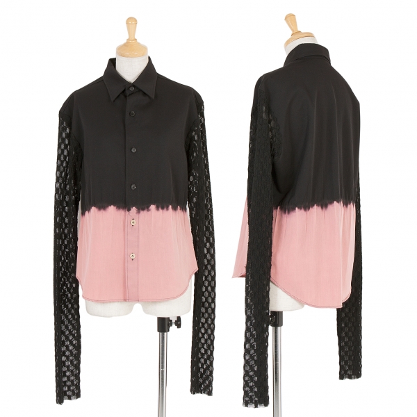 【SALE】ワイズY's 袖レース切り替え絞り染めデザインシャツ 黒ピンク3