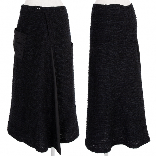 【SALE】ワイズY’s ツィードキュプラ切り替えスカート 黒紺2