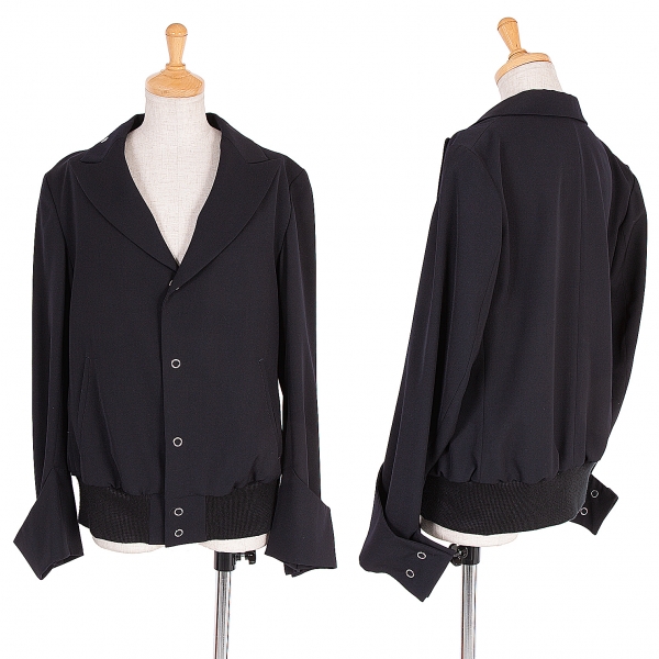 【SALE】ワイズY's ウールギャバ裾リブボタンデザインジャケット 紺黒3