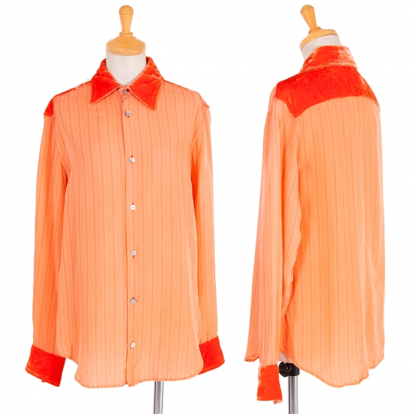 【SALE】ワイズY's シルク襟袖パイルストライプブラウス オレンジ黒3