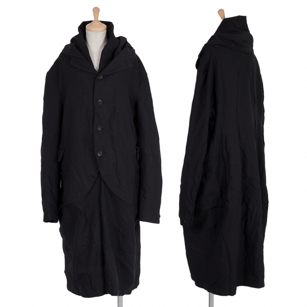 ブラック コムデギャルソンBLACK COMME des GARCONS ポリ製品染めジャケットレイヤードデザインロングコート 黒XL