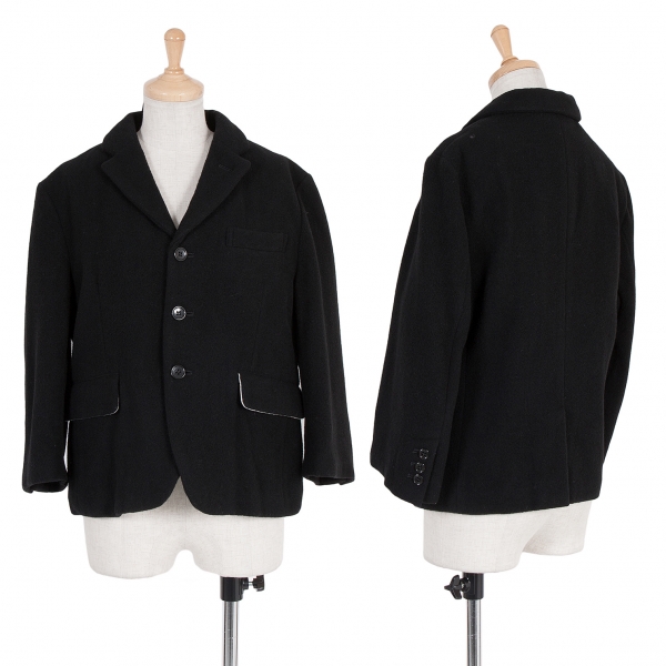新品！ブラック コムデギャルソンBLACK COMME des GARCONS ウール製品洗いショートジャケット 黒生成りS