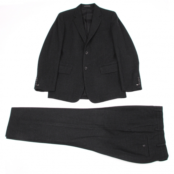 【SALE】ヨウジヤマモト コスチュームドオムYohji Yamamoto COSTUME D' HOMME カシミヤ混チェックセットアップスーツ 黒青チャコール2