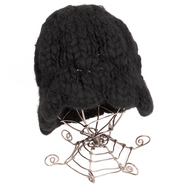 ワイズY's デザイン編みニット帽 黒