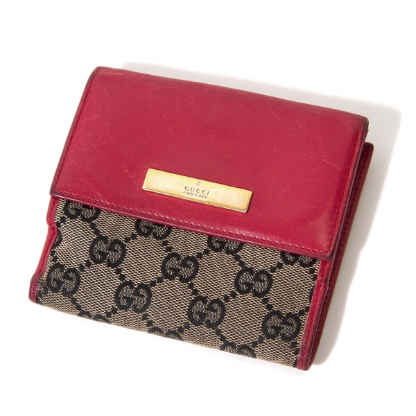 GUCCI GG Canvas Wallet Red,Brown