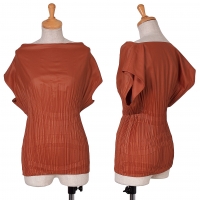  ISSEY MIYAKE FETE Pleated Sleeveless Shirt Orange S-M